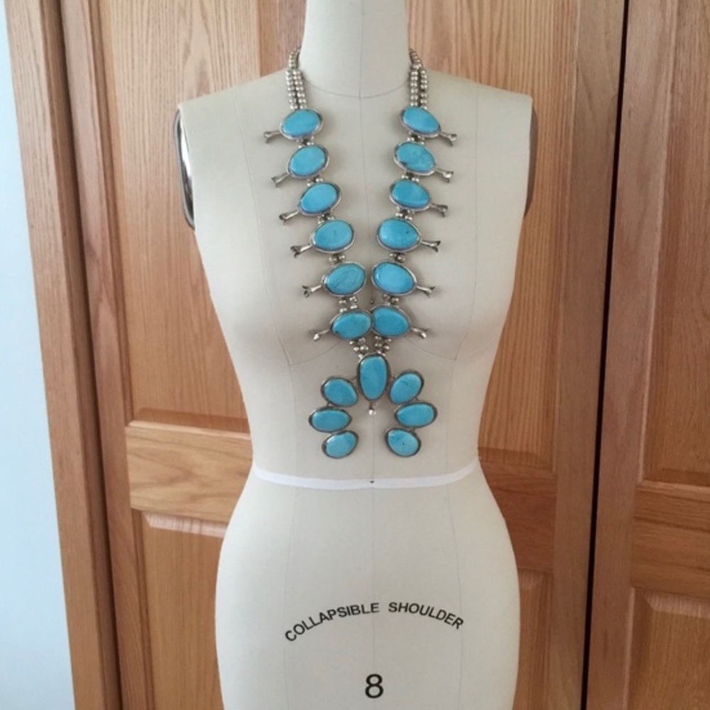 💘Old Pawn GENUINE Turquoise SQUASH BLOSSOM SET